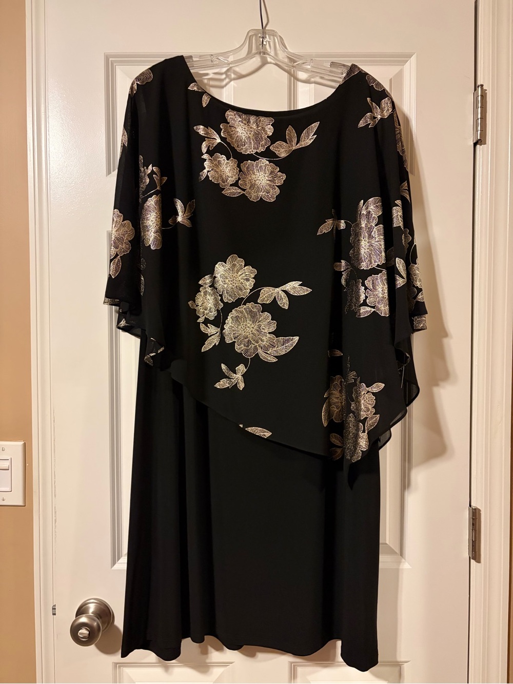 MSK Black Dress with Gold Floral Overlay